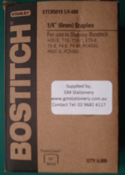 Bostitch STCR5019 1/4 - 6mm Staples Box 6000.